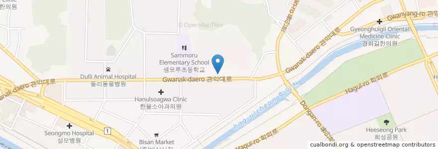 Mapa de ubicacion de 이룸동물병원 en کره جنوبی, گیونگی-دو, 안양시, 동안구, 비산동.