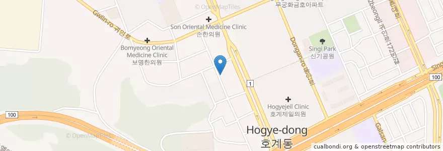 Mapa de ubicacion de 호계동물병원 en 대한민국, 경기도, 안양시, 동안구, 호계동.