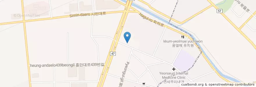 Mapa de ubicacion de 정수동물병원 en 대한민국, 경기도, 안양시, 동안구, 관양동.