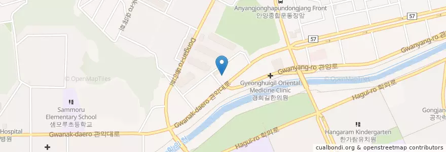 Mapa de ubicacion de 24시하은동물병원 (24 Sihaeun Animal Hospital) en Corea Del Sud, Gyeonggi, 안양시, 동안구, 비산동.