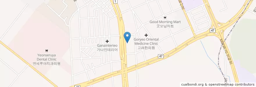 Mapa de ubicacion de 수호천사동물병원 (Suhocheonsa Animal Hospital) en كوريا الجنوبية, 경기도, 안양시, 동안구, 호계동.