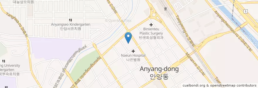 Mapa de ubicacion de 이한희 산부인과 en 대한민국, 경기도, 안양시, 만안구.
