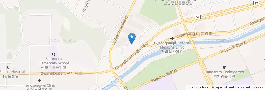 Mapa de ubicacion de Ojuyeongpibubimangwallisil en South Korea, Gyeonggi-Do, Anyang-Si, 동안구, 비산동.
