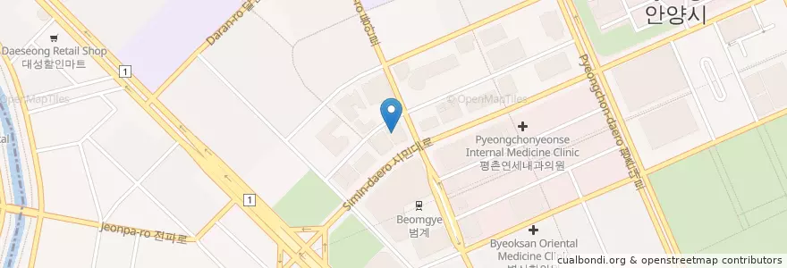 Mapa de ubicacion de 약손명가평촌점 en کره جنوبی, گیونگی-دو, 안양시, 동안구, 호계동.