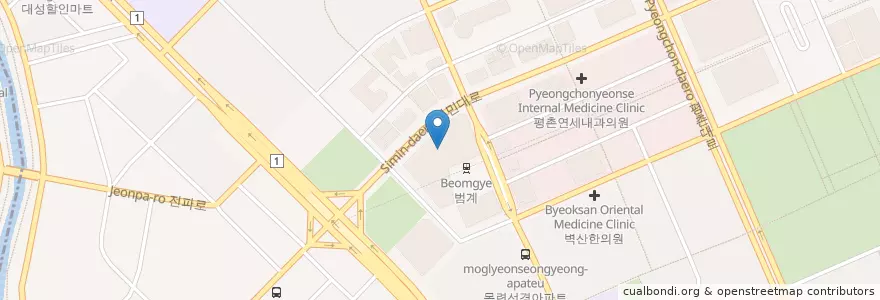Mapa de ubicacion de 키즈웰치과 en Südkorea, Gyeonggi-Do, 안양시, 동안구, 호계동.