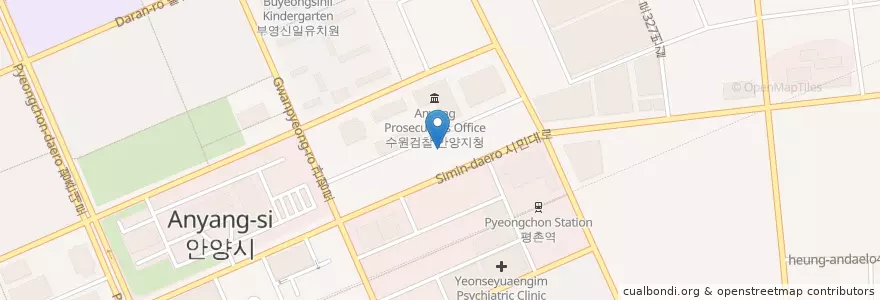Mapa de ubicacion de 건치과 en Zuid-Korea, Gyeonggi-Do, 안양시, 동안구.