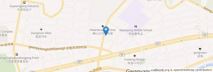 Mapa de ubicacion de 오케이치과 en 大韓民国, 京畿道, 安養市, 東安区, 관양동, 비산동.