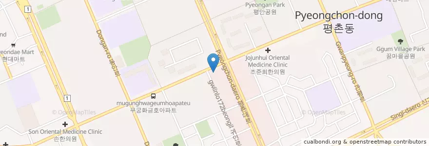 Mapa de ubicacion de 조수미치과의원 en Zuid-Korea, Gyeonggi-Do, 안양시, 동안구, 호계동.