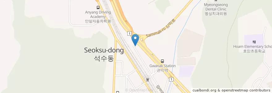 Mapa de ubicacion de 연세우리치과 en 대한민국, 경기도, 안양시, 만안구.