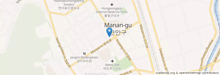 Mapa de ubicacion de 김태훈치과 en Güney Kore, 경기도, 안양시, 만안구.