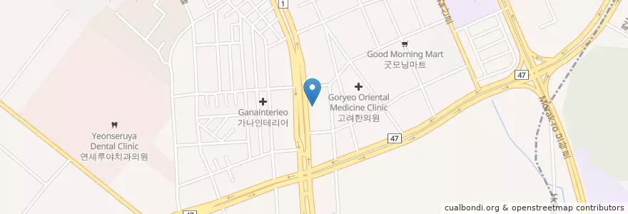 Mapa de ubicacion de 김민재치과의원 en Республика Корея, Кёнгидо, 안양시, 동안구, 호계동.