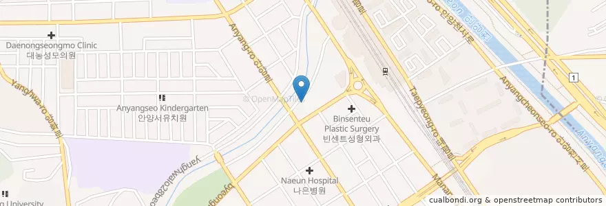 Mapa de ubicacion de 리본치과의원 en 대한민국, 경기도, 안양시, 만안구.