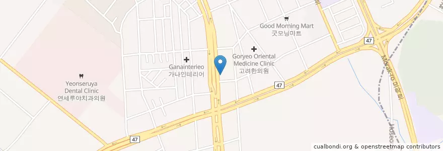 Mapa de ubicacion de 한성협치과의원 (Hanseonghyeop Dental Clinic) en Korea Selatan, Gyeonggi, 안양시, 동안구, 호계동.