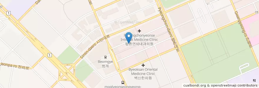 Mapa de ubicacion de 해바라기치과의원 en 대한민국, 경기도, 안양시, 동안구, 호계동.