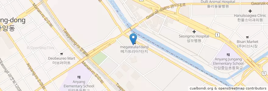 Mapa de ubicacion de 화이트치과 en 대한민국, 경기도, 안양시, 만안구.