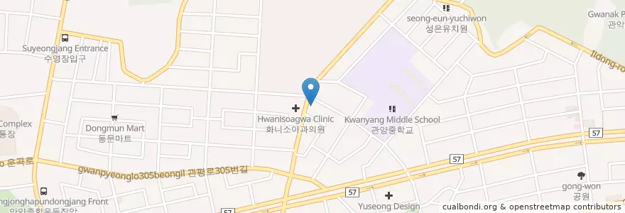 Mapa de ubicacion de 구치과의원 en Südkorea, Gyeonggi-Do, 안양시, 동안구, 관양동.