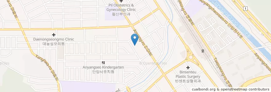 Mapa de ubicacion de 한기림치과의원 en Korea Selatan, Gyeonggi, 안양시, 만안구.