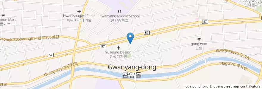 Mapa de ubicacion de 이사랑치과의원 (Isarang Dental Clinic) en 大韓民国, 京畿道, 安養市, 東安区, 관양동.