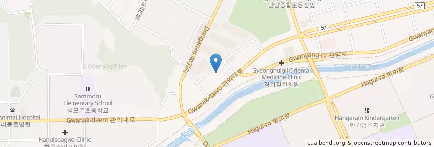 Mapa de ubicacion de 한성치과의원 (Hanseong Dental Clinic) en Güney Kore, 경기도, 안양시, 동안구, 비산동.