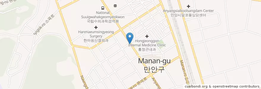 Mapa de ubicacion de 장치과의원 en Coreia Do Sul, Gyeonggi, 안양시, 만안구.