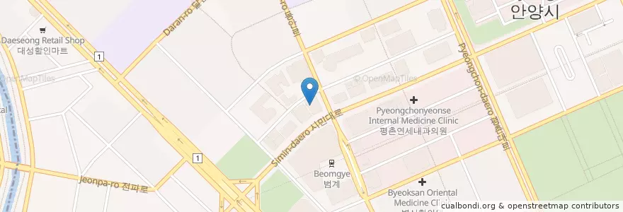 Mapa de ubicacion de 벨치과의원 en Zuid-Korea, Gyeonggi-Do, 안양시, 동안구, 호계동.