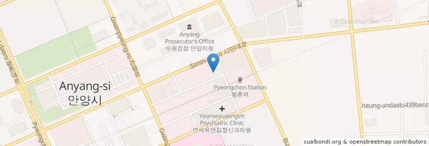 Mapa de ubicacion de Tumyeonghan Dental Clinic en South Korea, Gyeonggi-Do, Anyang-Si, 동안구.