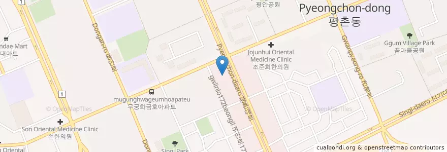 Mapa de ubicacion de 유앤미치과의원 en Corea Del Sud, Gyeonggi, 안양시, 동안구, 호계동.