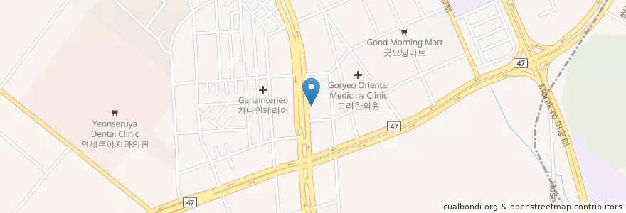 Mapa de ubicacion de 한강치과의원 en 韩国/南韓, 京畿道, 安养市, 東安區, 호계동.