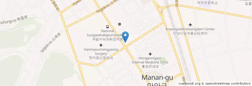 Mapa de ubicacion de 새이치과 en Güney Kore, 경기도, 안양시, 만안구.