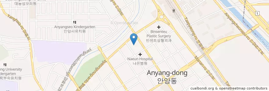 Mapa de ubicacion de 밝은미소치과 en Korea Selatan, Gyeonggi, 안양시, 만안구.