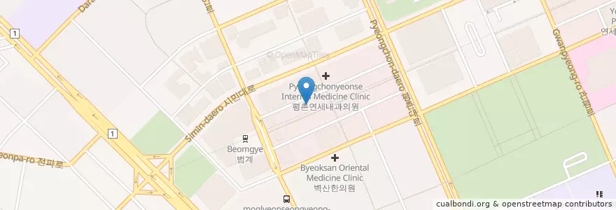 Mapa de ubicacion de 평촌웰치과의원 en Coreia Do Sul, Gyeonggi, 안양시, 동안구, 호계동.