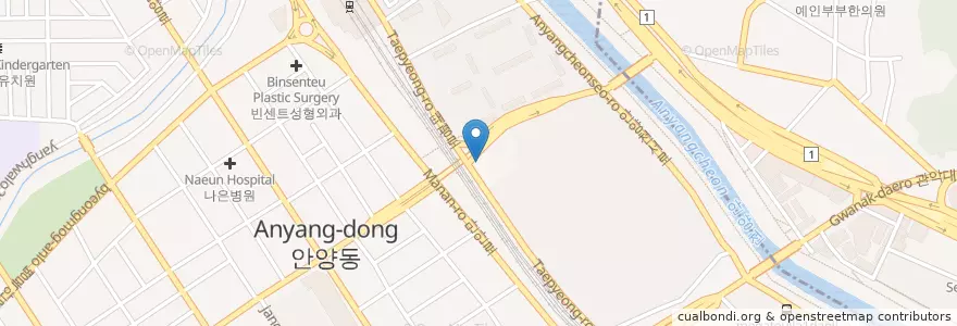 Mapa de ubicacion de 우인치과의원 en كوريا الجنوبية, 경기도, 안양시, 만안구.