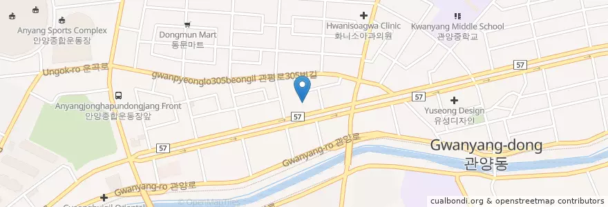 Mapa de ubicacion de 즐거운연세치과 (Jeulgeounyeonse Dental Clinic) en Corea Del Sud, Gyeonggi, 안양시, 동안구, 관양동, 비산동.