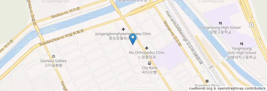 Mapa de ubicacion de 행복한치과 en کره جنوبی, گیونگی-دو, 안양시, 만안구.