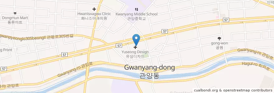 Mapa de ubicacion de 서길영치과의원 (Seogilyeong Dental Clinic) en Zuid-Korea, Gyeonggi-Do, 안양시, 동안구, 관양동.