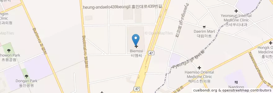 Mapa de ubicacion de 휴플러스치과 en Corea Del Sud, Gyeonggi, 안양시, 동안구, 평촌동.