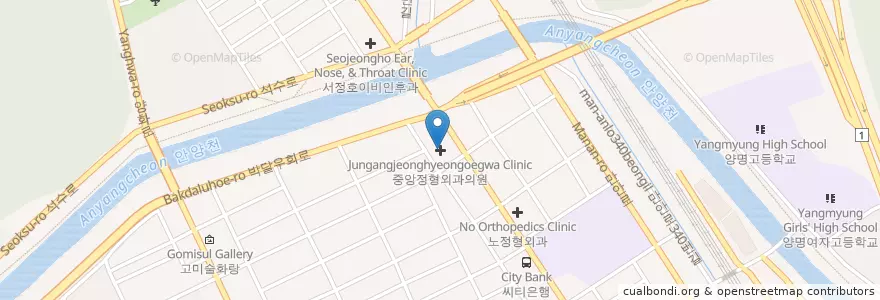 Mapa de ubicacion de 중앙정형외과의원 en 대한민국, 경기도, 안양시, 만안구.