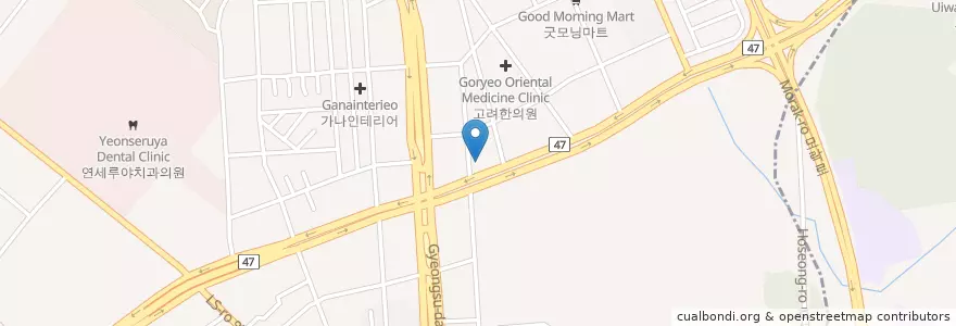 Mapa de ubicacion de 오내과의원 en 韩国/南韓, 京畿道, 安养市, 東安區, 호계동.