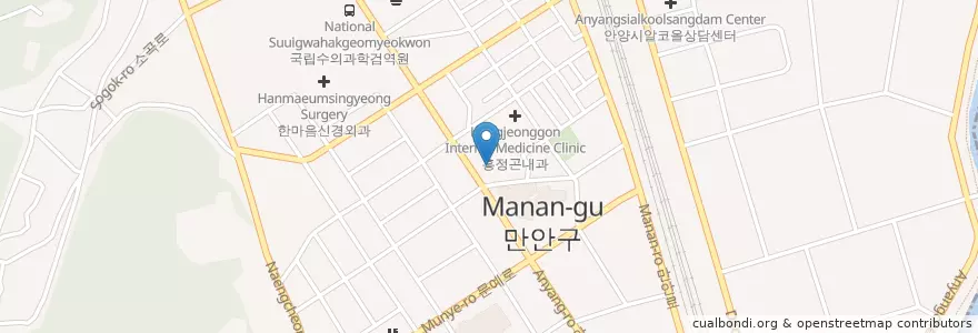 Mapa de ubicacion de 홍정곤내과 en Korea Selatan, Gyeonggi, 안양시, 만안구.