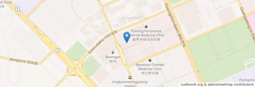Mapa de ubicacion de 조성옥내과소아과 en Zuid-Korea, Gyeonggi-Do, 안양시, 동안구, 호계동.