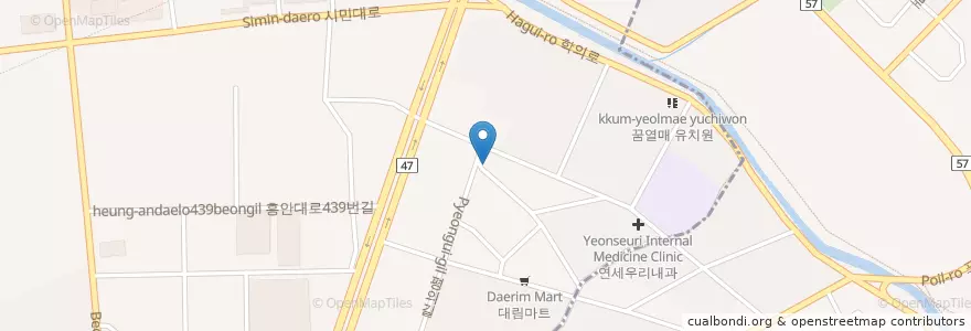 Mapa de ubicacion de 엠디의원 en Güney Kore, 경기도, 안양시, 동안구, 평촌동.