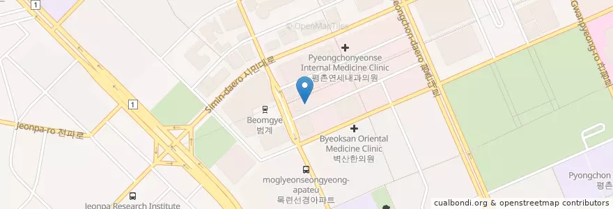 Mapa de ubicacion de 곽앤지성형외과 en Corea Del Sur, Gyeonggi, 안양시, 동안구, 호계동.