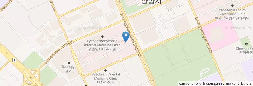 Mapa de ubicacion de 이킴스의원 en 대한민국, 경기도, 안양시, 동안구, 호계동.
