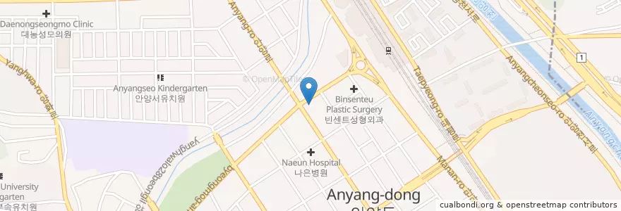 Mapa de ubicacion de 정성형외과의원 en کره جنوبی, گیونگی-دو, 안양시, 만안구.