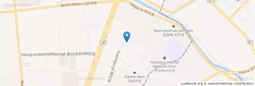Mapa de ubicacion de 푸른외과의원 en Korea Selatan, Gyeonggi, 안양시, 동안구, 평촌동.