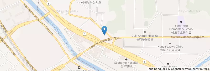 Mapa de ubicacion de (연세)이택안과의원 en كوريا الجنوبية, 경기도, 안양시, 동안구.