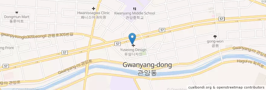 Mapa de ubicacion de 김진수신경정신과의원 en Республика Корея, Кёнгидо, 안양시, 동안구, 관양동.
