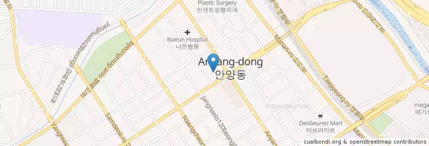 Mapa de ubicacion de 중앙통증클리닉 en كوريا الجنوبية, 경기도, 안양시, 만안구.