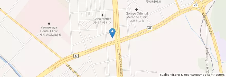 Mapa de ubicacion de 김영도피부과 en Corea Del Sur, Gyeonggi, 안양시, 동안구, 호계동.
