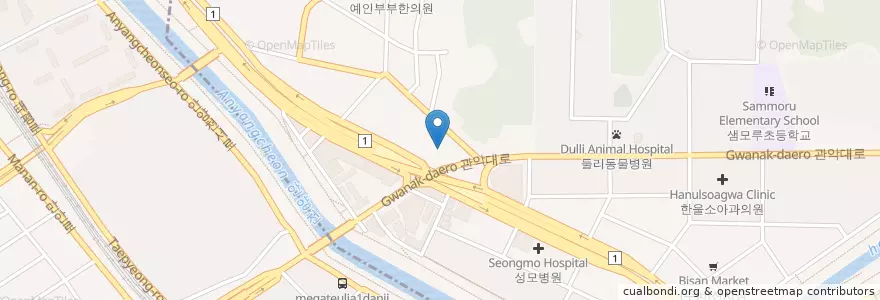 Mapa de ubicacion de 정피부관리 en Corée Du Sud, Gyeonggi, 안양시, 동안구.